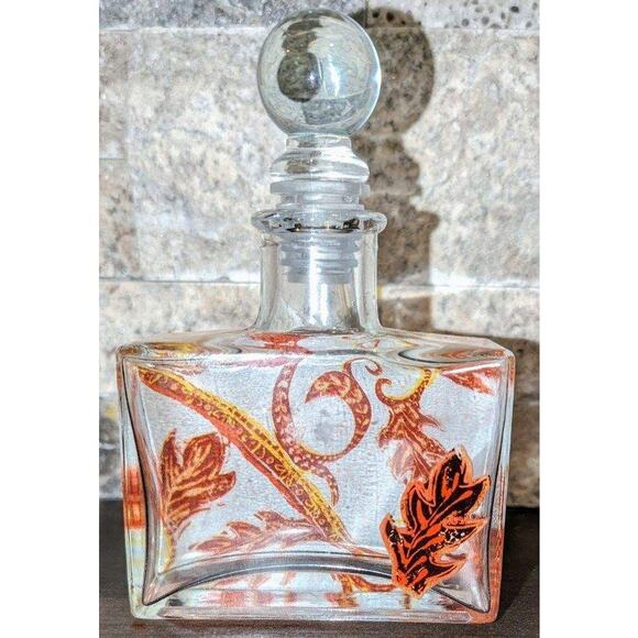 Glass Artisan Boho MCM Leaf Pattern Perfume Bottle With Stopper 5 inches High - Picture 1 of 4